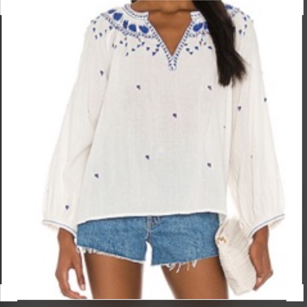 $193 Velvet By Graham & Spencer Lynette Embroidered Cotton Top Xs Oversized